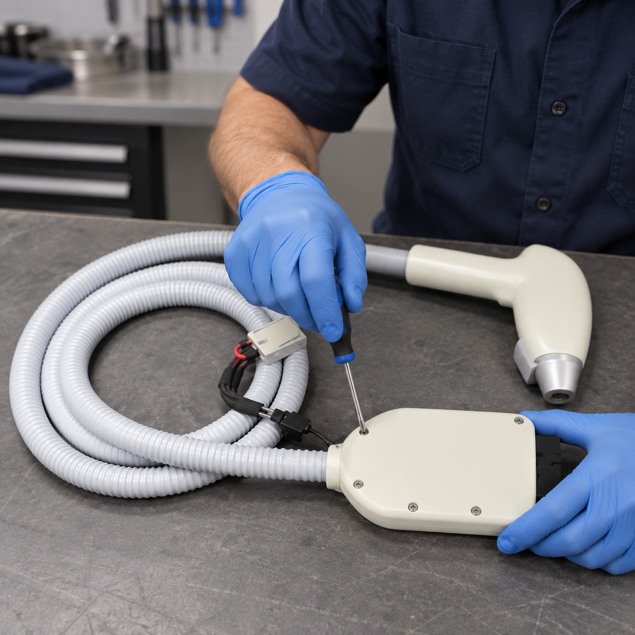 Technician servicing aesthetic equipment